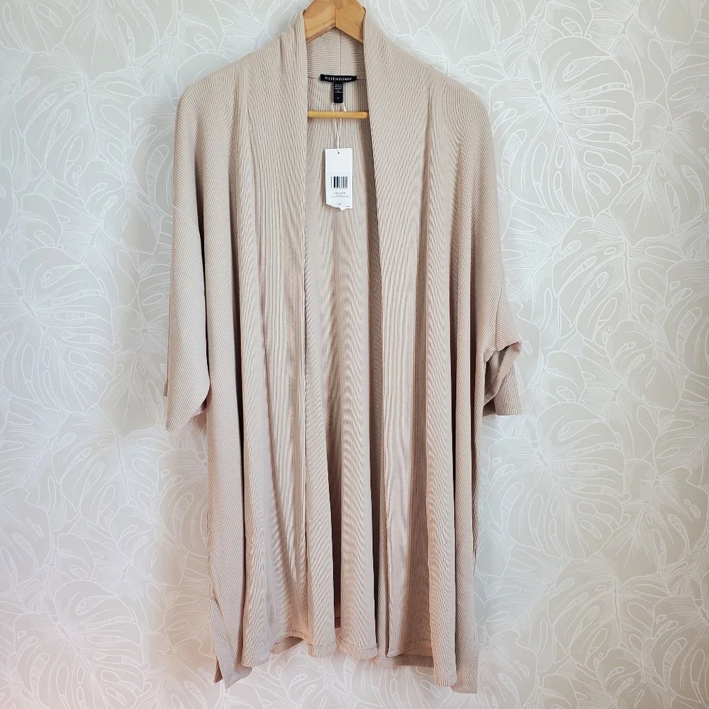 Eileen Fisher Ribbed Organic Cotton Blend Jacket In Chalk Light Tan Sz 2X $228 - Picture 5 of 12